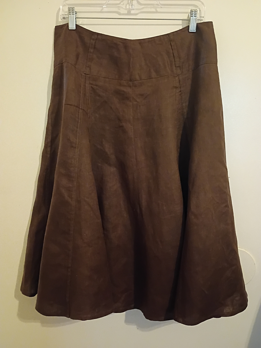 Saint Tropez West Brown A-Line Midi Skirt Linen Sz 10